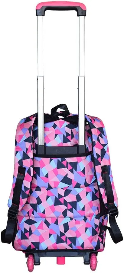 Rolling Backpack for Girls Trolley School Bag Wheels Backpack Luggage Waterproof Climbing Stairs (Black with Two Wheels)