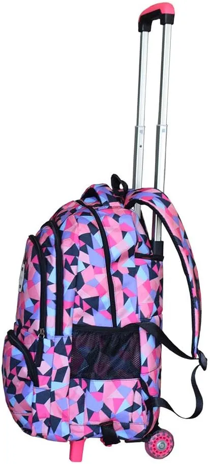 Rolling Backpack for Girls Trolley School Bag Wheels Backpack Luggage Waterproof Climbing Stairs (Black with Two Wheels)