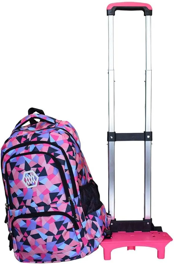 Rolling Backpack for Girls Trolley School Bag Wheels Backpack Luggage Waterproof Climbing Stairs (Black with Two Wheels)