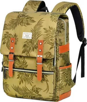 Ronyes Vintage Backpack for Women Men, Laptop Backpack 15.6 inch Bookbag Casual Daypack for College Work, Gold with Pineapple Pattern