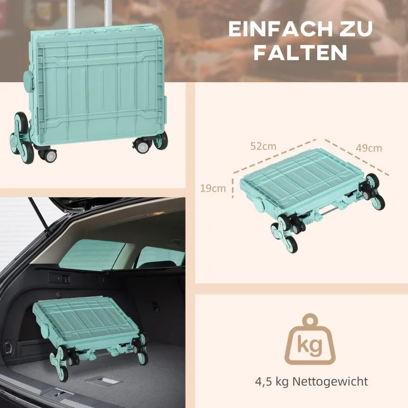 Rootz Foldable Shopping Cart Stair Climbing Wheels - Telescopic Handle - Lightweight Design - 51L Volume - Green - 52cm x 48cm x 100cm