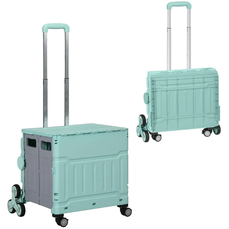 Rootz Foldable Shopping Cart Stair Climbing Wheels - Telescopic Handle - Lightweight Design - 51L Volume - Green - 52cm x 48cm x 100cm