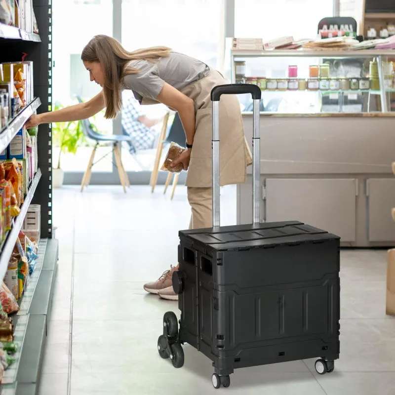 Rootz Shopping Cart with Stair-Climbing Wheels - Rollator Trolley - Foldable Cart - Telescopic Handle - 51L - 52cm x 48cm x 100cm