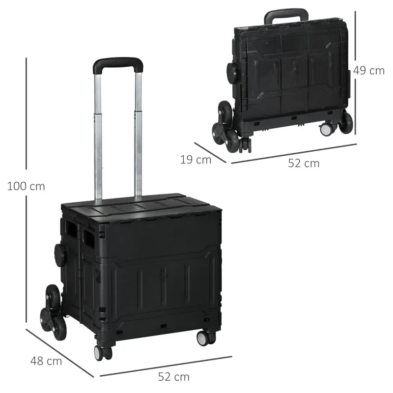 Rootz Shopping Cart with Stair-Climbing Wheels - Rollator Trolley - Foldable Cart - Telescopic Handle - 51L - 52cm x 48cm x 100cm