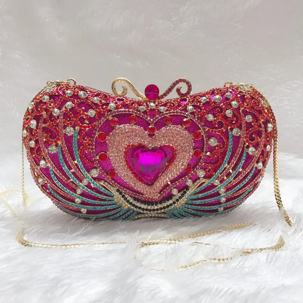 Rose Red Heart Prom Clutch Purse