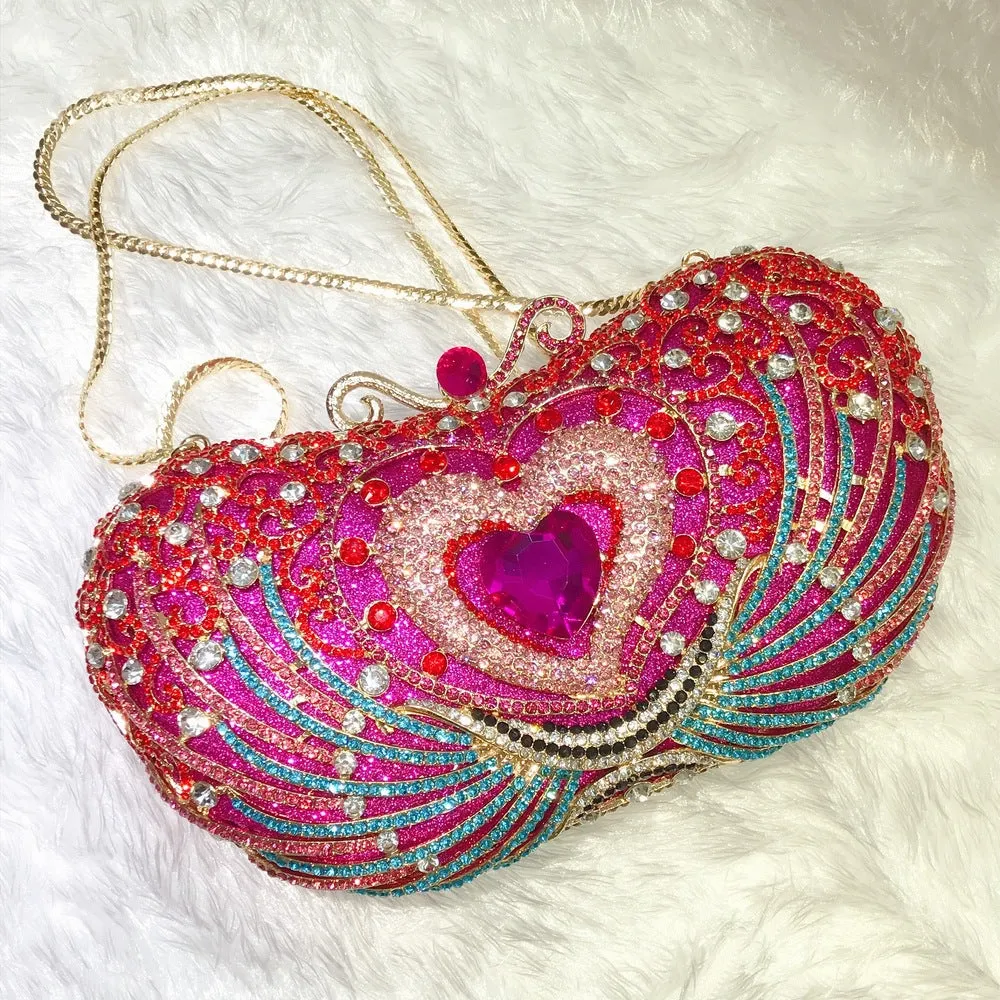 Rose Red Heart Prom Clutch Purse