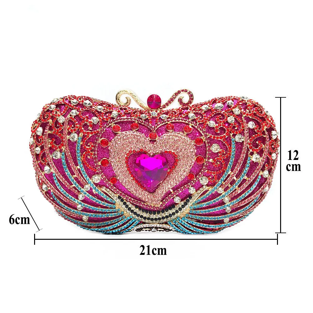 Rose Red Heart Prom Clutch Purse