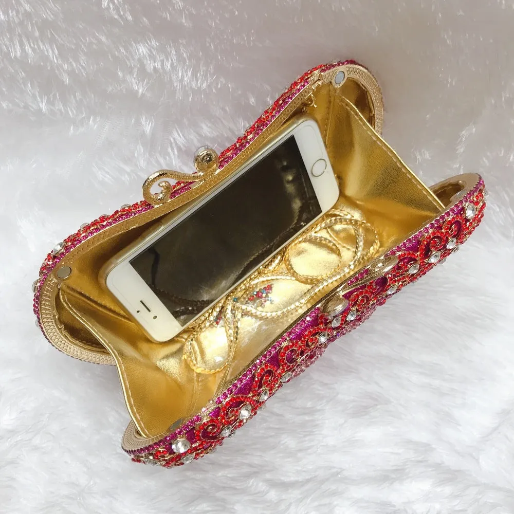 Rose Red Heart Prom Clutch Purse