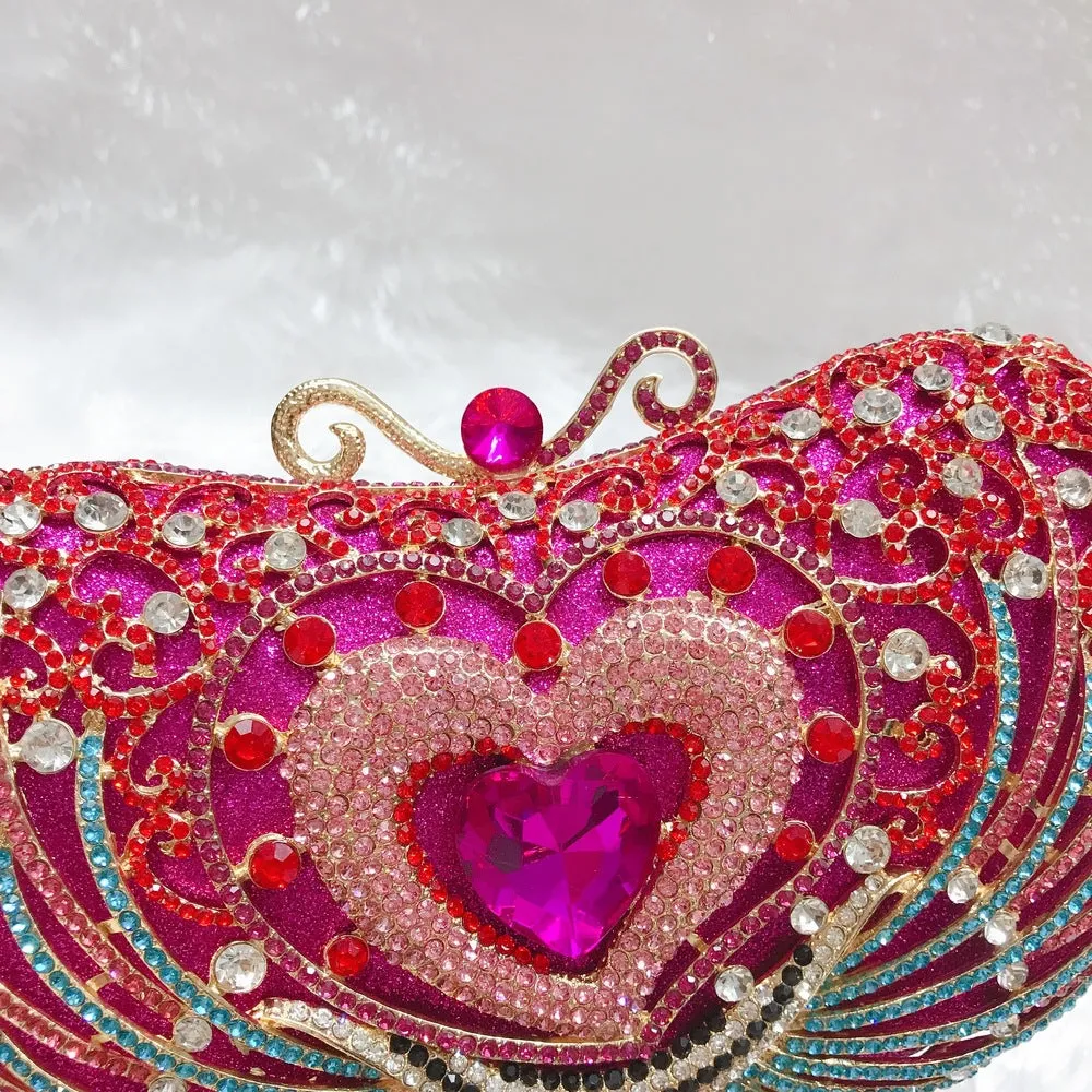 Rose Red Heart Prom Clutch Purse