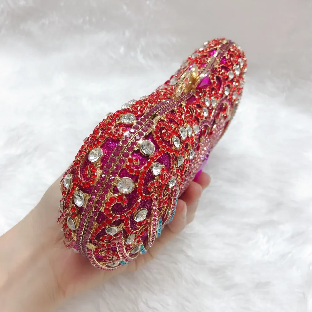 Rose Red Heart Prom Clutch Purse