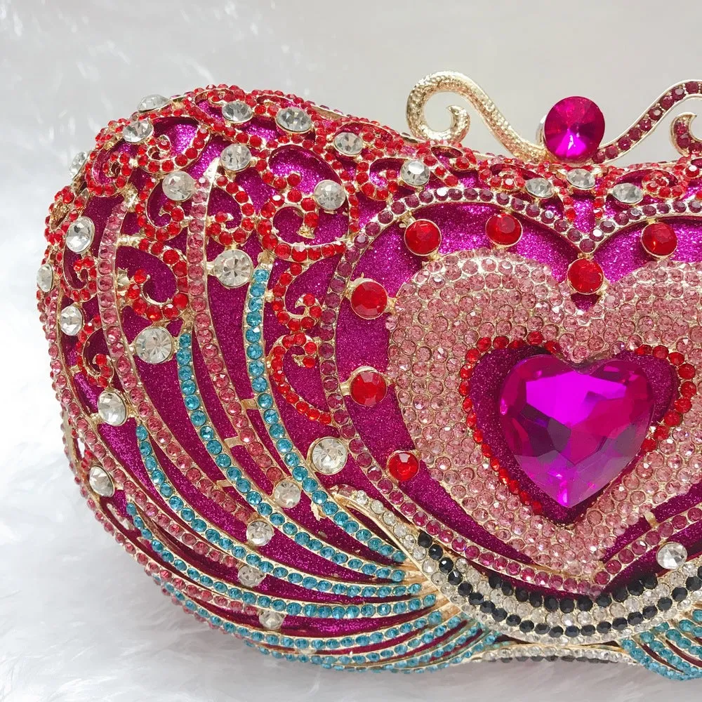 Rose Red Heart Prom Clutch Purse