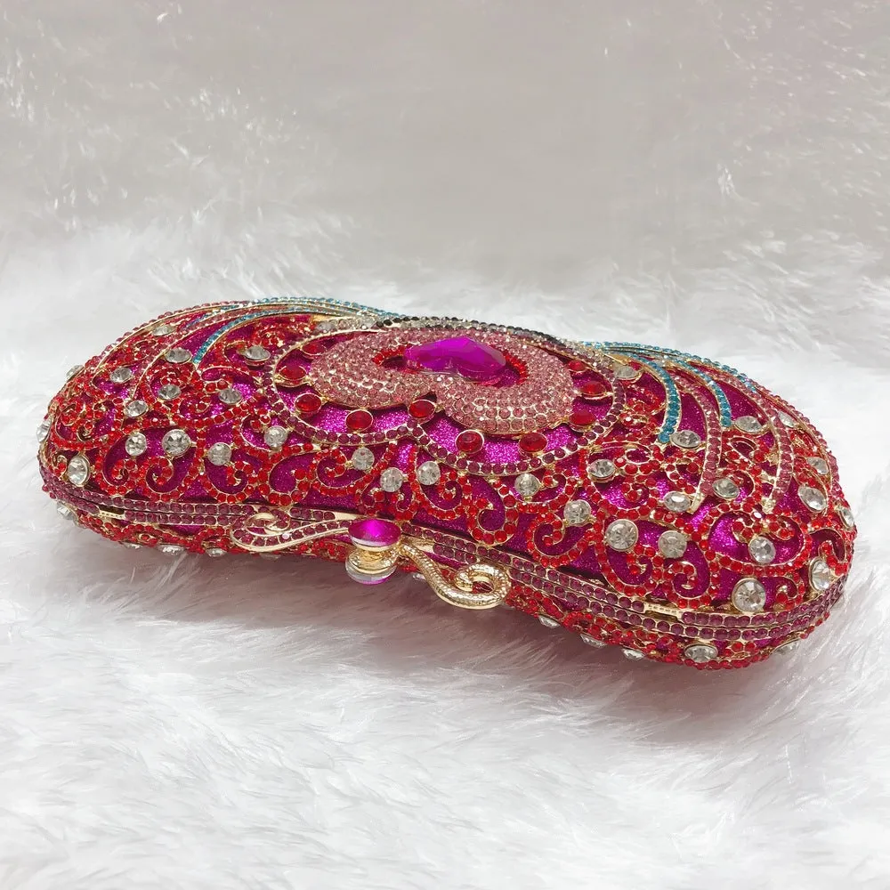 Rose Red Heart Prom Clutch Purse