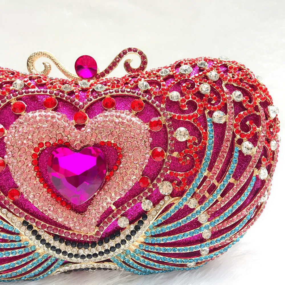 Rose Red Heart Prom Clutch Purse