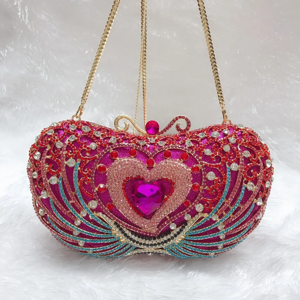 Rose Red Heart Prom Clutch Purse