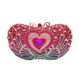 Rose Red Heart Prom Clutch Purse