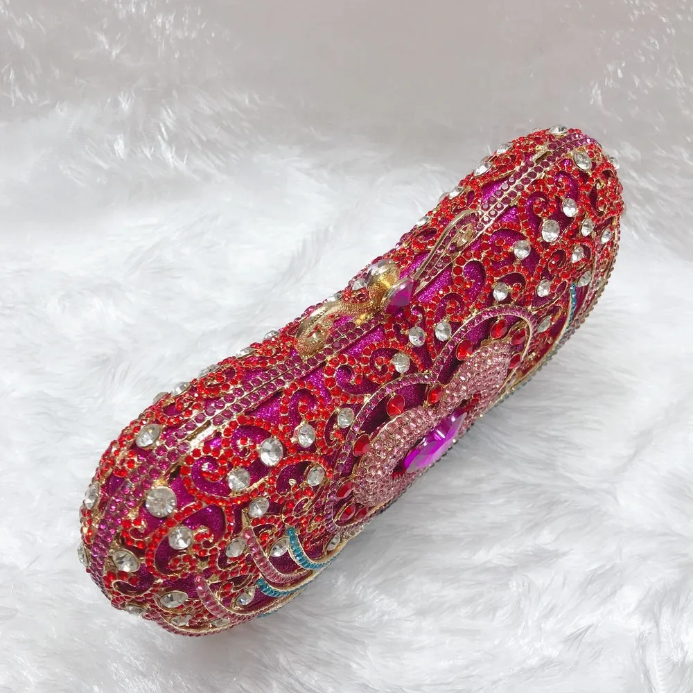Rose Red Heart Prom Clutch Purse