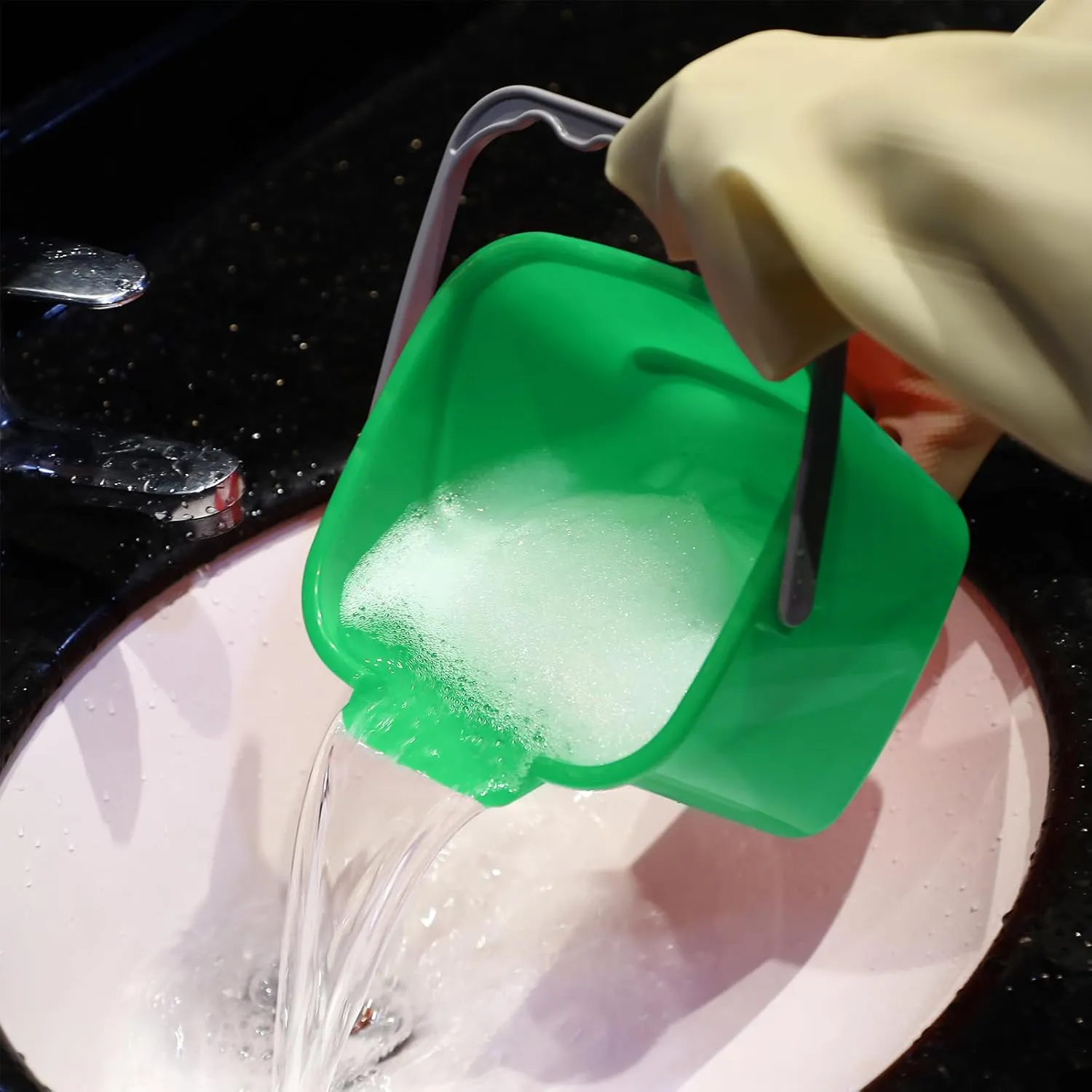 Roshtia 6 Pcs 3 Quart Cleaning Bucket Small Sanitizing Square Bucket Detergent Pail for Home Commercial Restaurant Kitchen Office School (Green)