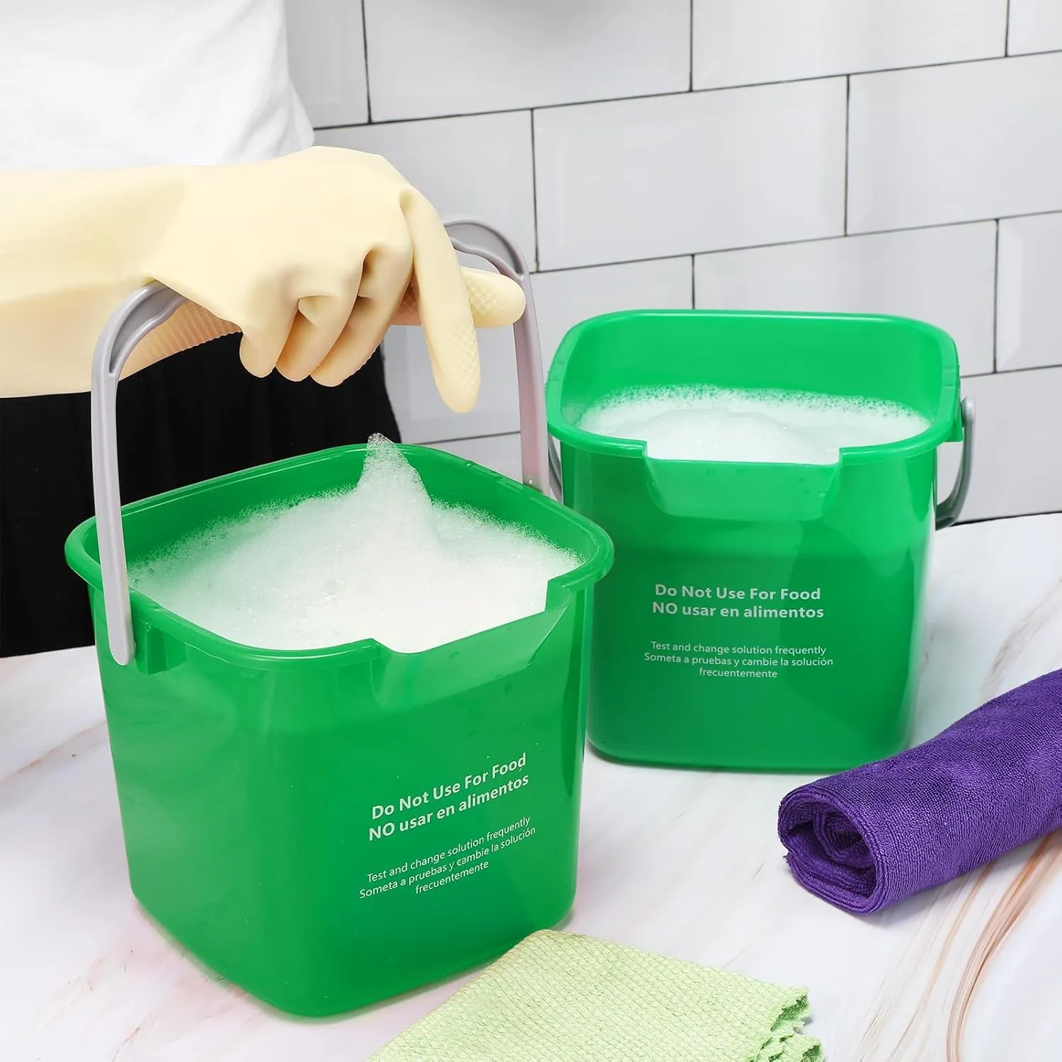 Roshtia 6 Pcs 3 Quart Cleaning Bucket Small Sanitizing Square Bucket Detergent Pail for Home Commercial Restaurant Kitchen Office School (Green)