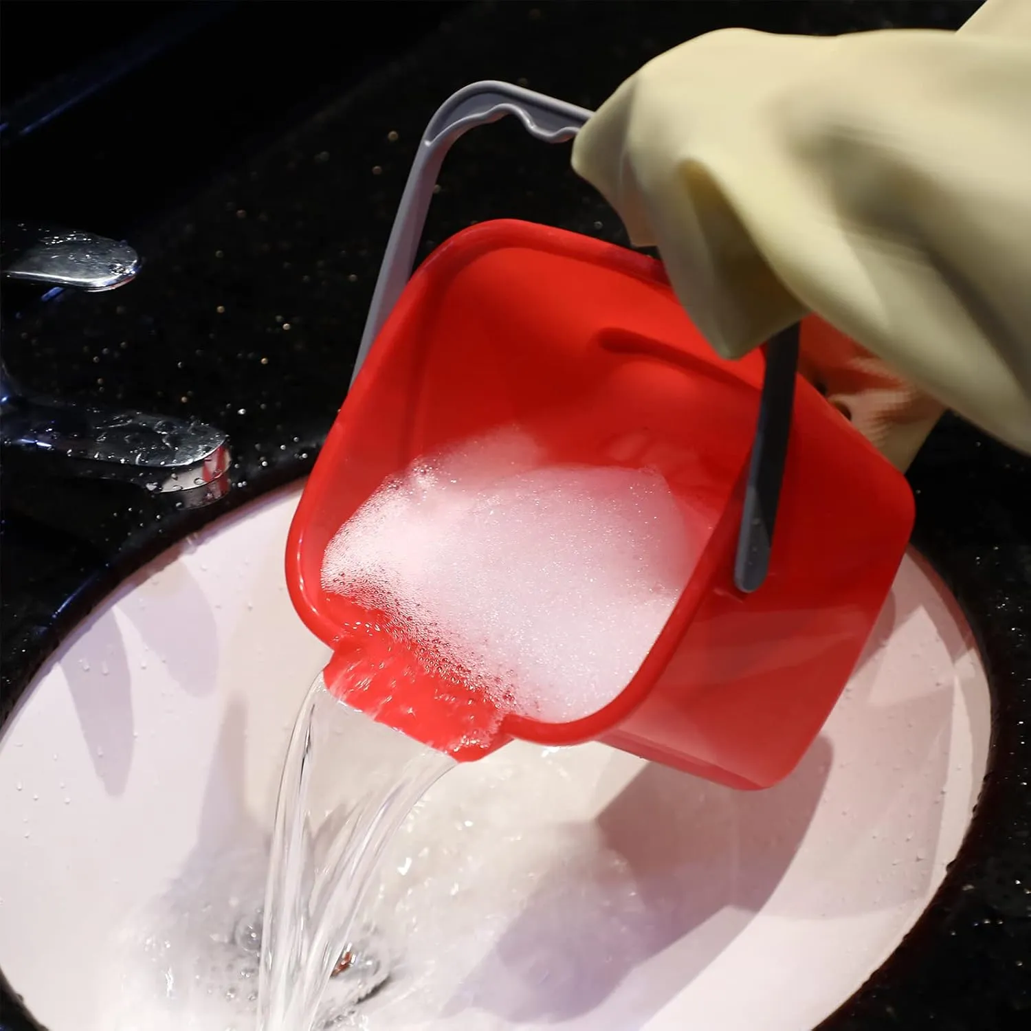 Roshtia 6 Pcs 3 Quart Cleaning Bucket Small Sanitizing Square Bucket Detergent Pail for Home Commercial Restaurant Kitchen Office School (Red)