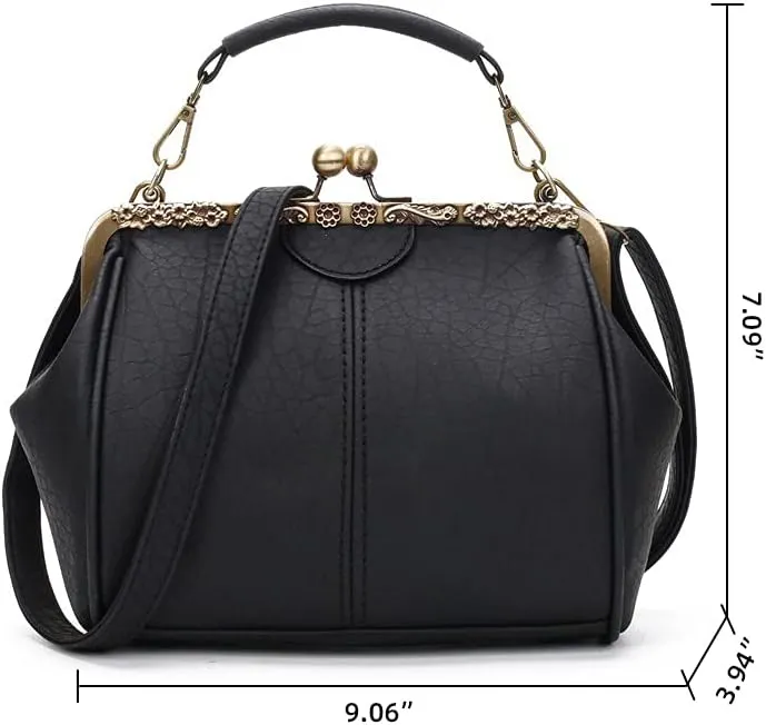 ROUROU Retro Hollow Handbag for Women - Leather Shoulder Bag Evening Clutch Crossbody Purse with Kiss Lock Closure
