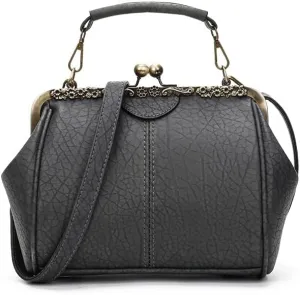 ROUROU Retro Hollow Handbag for Women - Leather Shoulder Bag Evening Clutch Crossbody Purse with Kiss Lock Closure