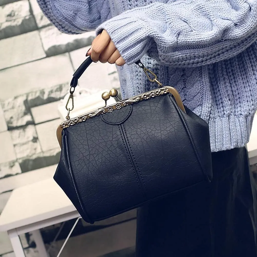 ROUROU Retro Hollow Handbag for Women - Leather Shoulder Bag Evening Clutch Crossbody Purse with Kiss Lock Closure