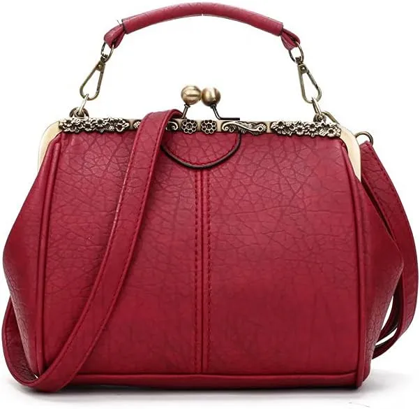 ROUROU Retro Hollow Handbag for Women - Leather Shoulder Bag Evening Clutch Crossbody Purse with Kiss Lock Closure