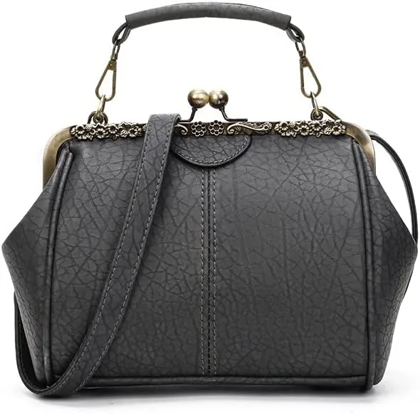 ROUROU Retro Hollow Handbag for Women - Leather Shoulder Bag Evening Clutch Crossbody Purse with Kiss Lock Closure