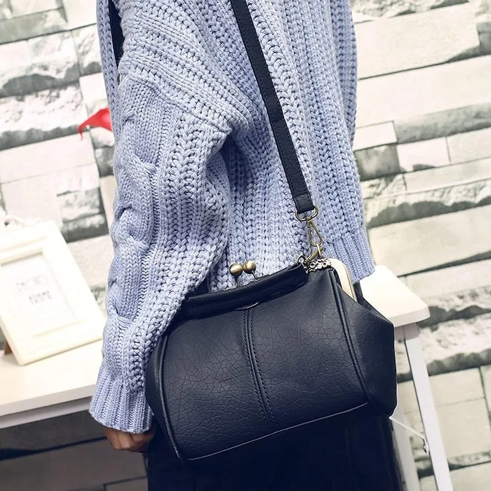 ROUROU Retro Hollow Handbag for Women - Leather Shoulder Bag Evening Clutch Crossbody Purse with Kiss Lock Closure