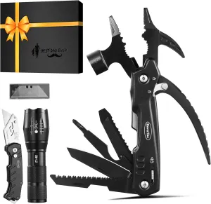 RoverTac Dad Tool Gift Set, 12-in-1 Multitool Hammer, Flashlight & Utility Knife in a Gift Box with "BEST DAD EVER", Unique & Practical Gift for Dad on Father’s Day, Birthday, Christmas & Retirement