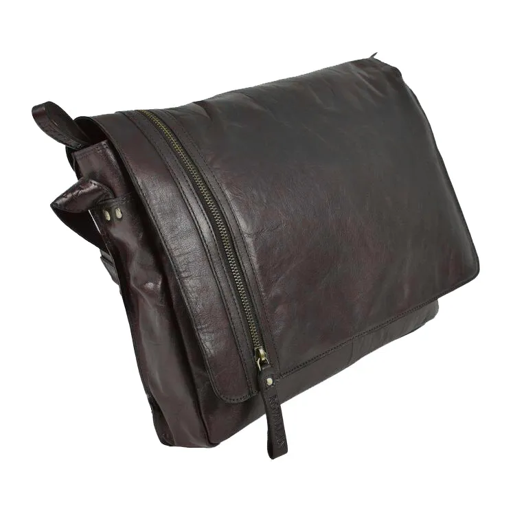 Rowallan Conquest Large Brown Leather Messenger Bag