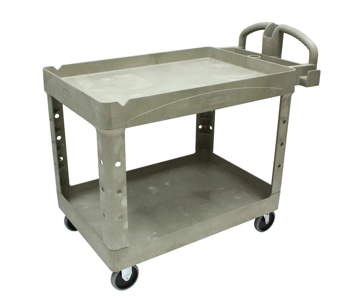 Rubbermaid Commercial Products BRUTE Heavy Duty 2-Shelf Utility/Service Cart, Medium, Lipped Shelves, Ergonomic Handle, 500 lbs. Capacity, Beige, for Warehouse/Garage/Cleaning/Maintenance