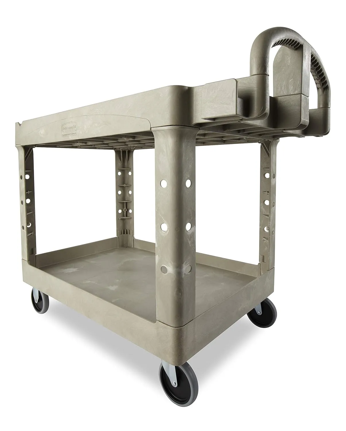 Rubbermaid Commercial Products BRUTE Heavy Duty 2-Shelf Utility/Service Cart, Medium, Lipped Shelves, Ergonomic Handle, 500 lbs. Capacity, Beige, for Warehouse/Garage/Cleaning/Maintenance