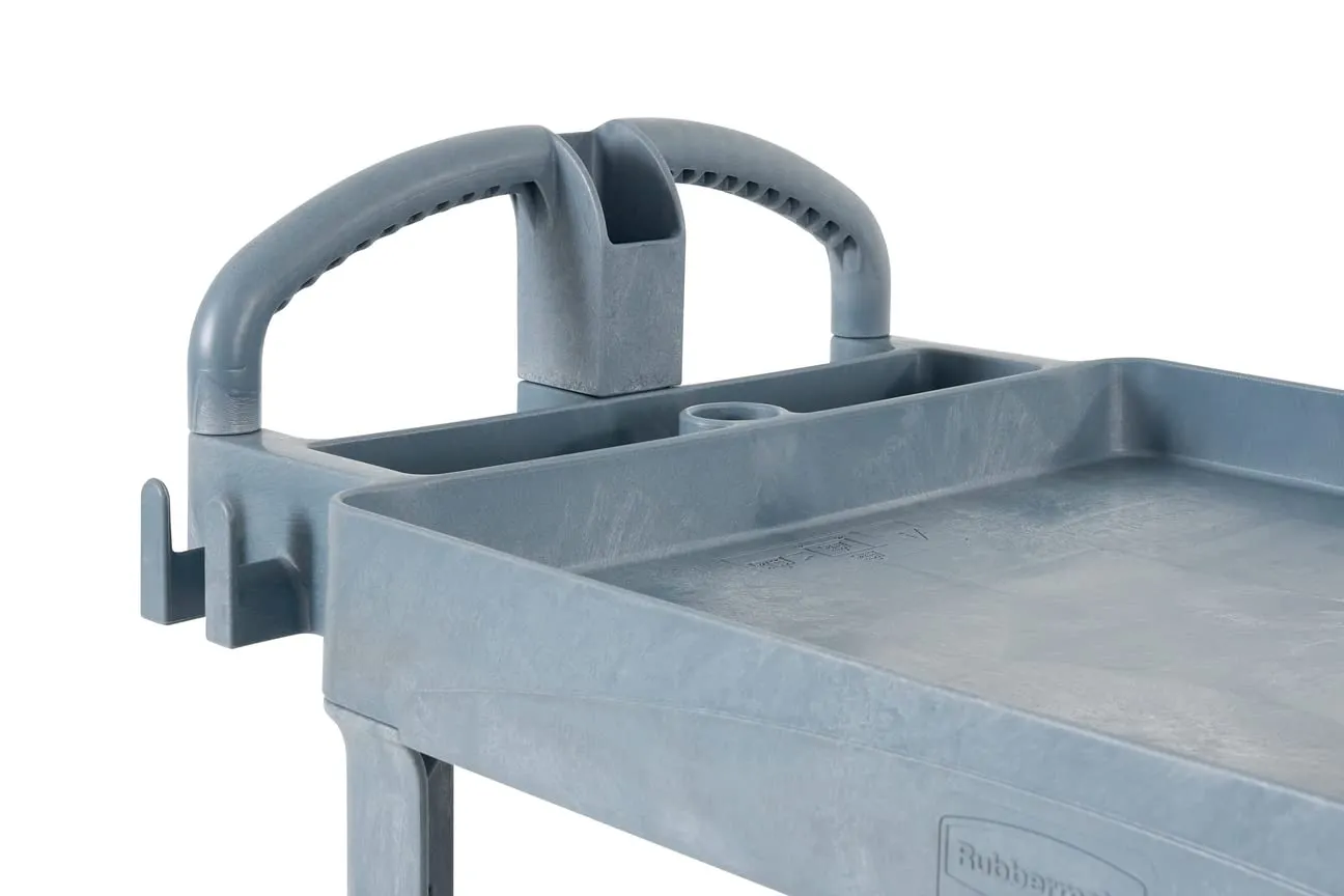 Rubbermaid Commercial Products Brute Heavy Duty 2-Shelf Utility/Service Cart, Medium, Lipped Shelves, Ergonomic Handle, 500 lbs. Capacity, Gray, for Warehouse/Garage/Cleaning/Maintenance/Stadiums