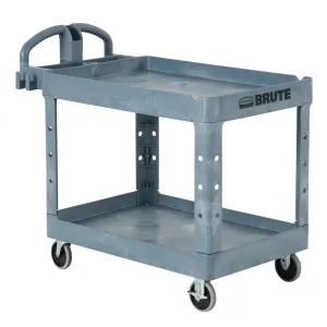 Rubbermaid Commercial Products Brute Heavy Duty 2-Shelf Utility/Service Cart, Medium, Lipped Shelves, Ergonomic Handle, 500 lbs. Capacity, Gray, for Warehouse/Garage/Cleaning/Maintenance/Stadiums