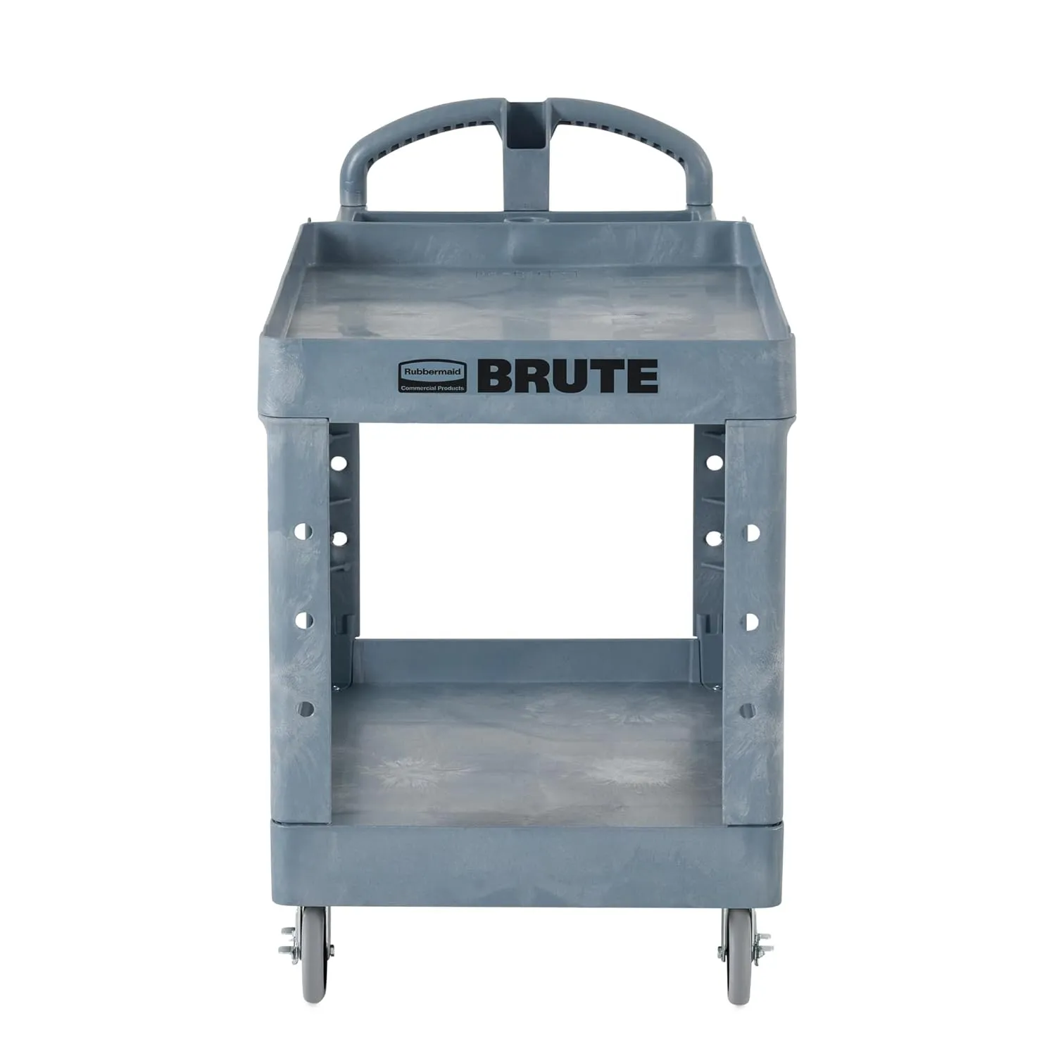 Rubbermaid Commercial Products Brute Heavy Duty 2-Shelf Utility/Service Cart, Medium, Lipped Shelves, Ergonomic Handle, 500 lbs. Capacity, Gray, for Warehouse/Garage/Cleaning/Maintenance/Stadiums