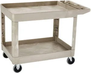 Rubbermaid Commercial Products Heavy Duty 2-Shelf Utility/Service Cart, Medium, Lipped Shelves, Storage Handle, 500 lbs. Capacity, Beige, for Warehouse/Garage/Cleaning/Maintenance