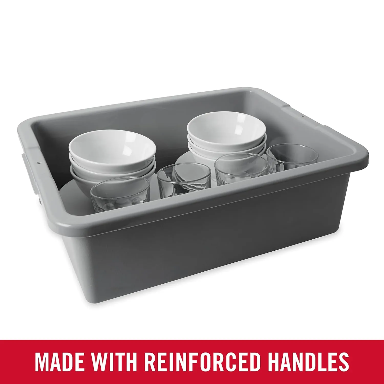 Rubbermaid Commercial Products Standard Bus/Utility Box, 7-Gallon, Gray, Heavy Duty Plastic Restaurant Wash Basin/Dish Washing Tub for Kitchen Organization/Storage
