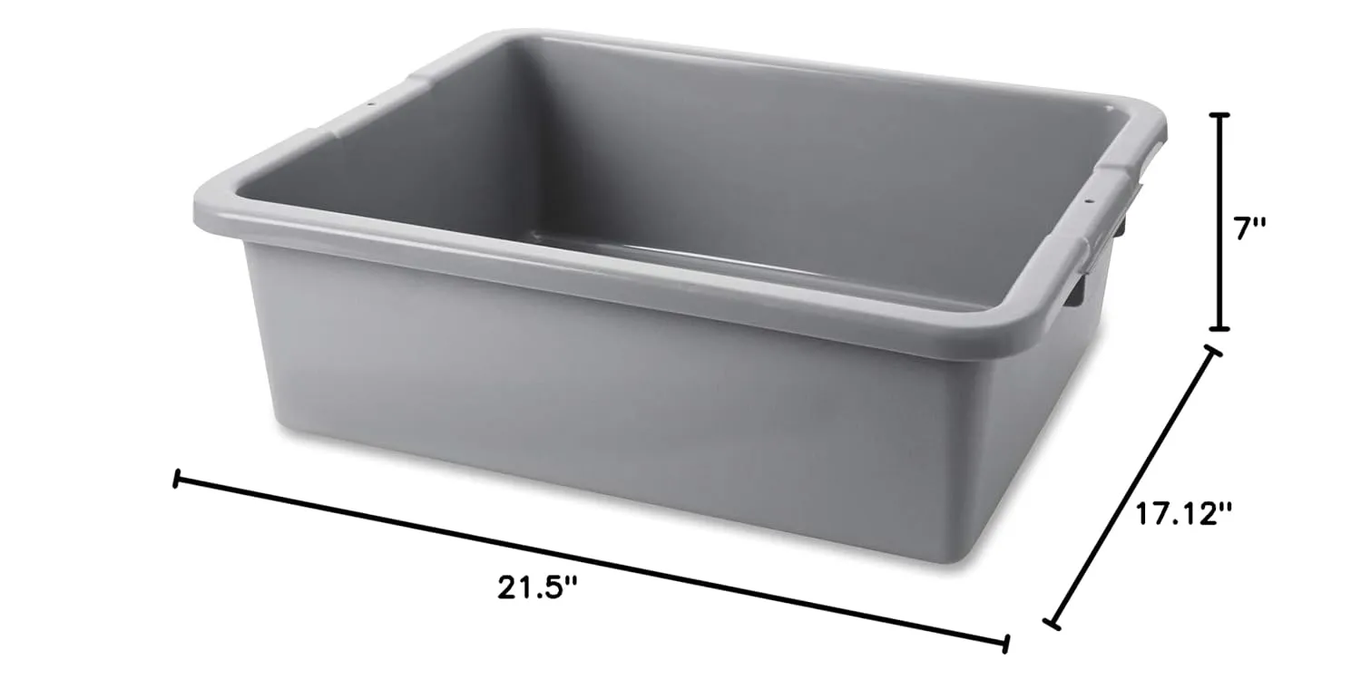 Rubbermaid Commercial Products Standard Bus/Utility Box, 7-Gallon, Gray, Heavy Duty Plastic Restaurant Wash Basin/Dish Washing Tub for Kitchen Organization/Storage