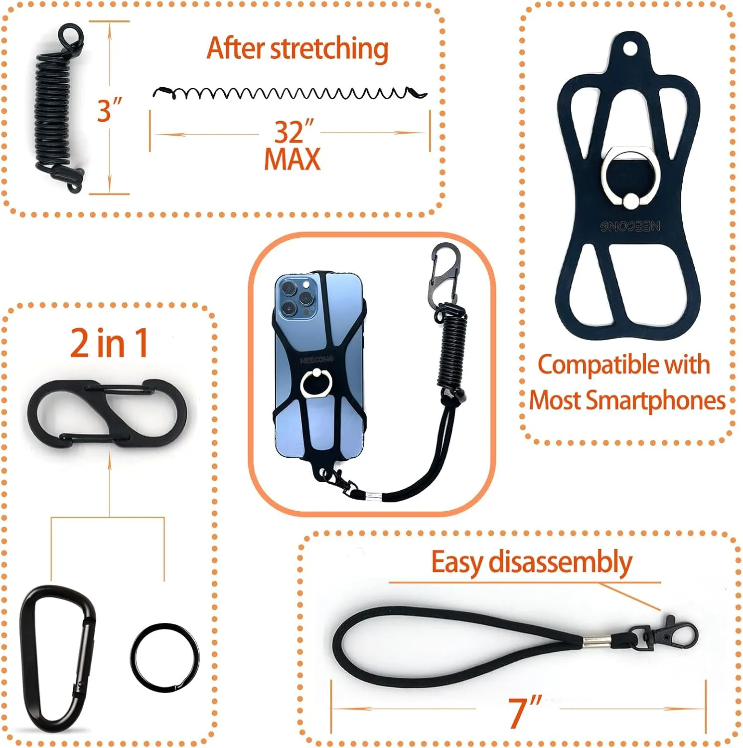 Rugged Phone Lanyard Holder, Universal Fishing Phone Tether, Protect Phone Tether Compatible with Most Smartphones