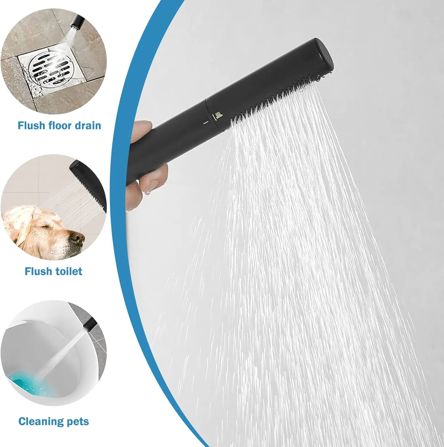 RUMOSE Matte Black Bathtub Filler Freestanding Tub Filler Floor Mount Tub Faucet Waterfall Free Standing Bathtub Faucet High Flow Brass Bath Shower Faucets with Handheld Sprayer