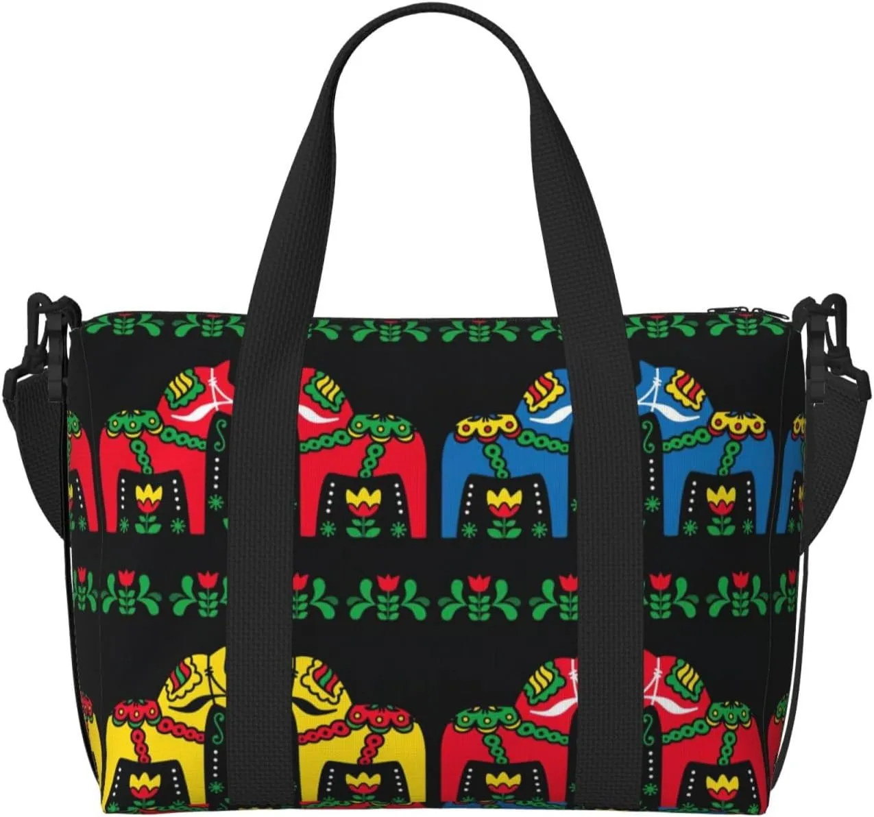 Runner Swedish Dala Horse Folk Print Versatile Gym Sports Bag,Companion For Your Journeys And Fitness Routines