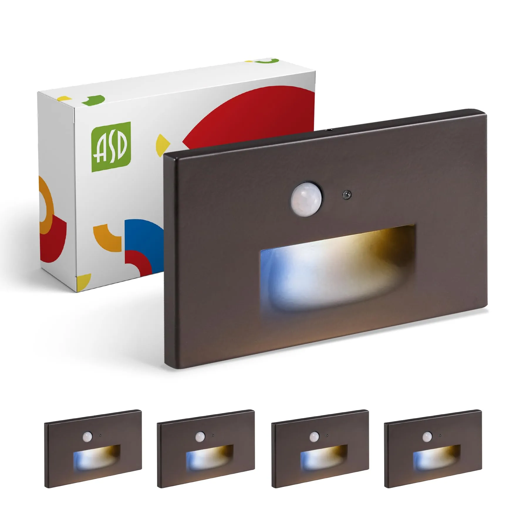 Rynx | Asd Led Recessed Stair Light Fixture | 3W 120Lm 3000K-5000K 120V | 3Cct, Motion Sensor, Photocell, Waterproof, Etl Listed | Dusk To Dawn Stair Light, Stair Spotlight | Dark Bronze, 4 Pack