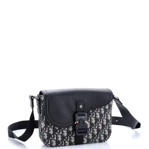 Saddle Buckle Flap Messenger Bag Oblique Canvas and Leather Medium