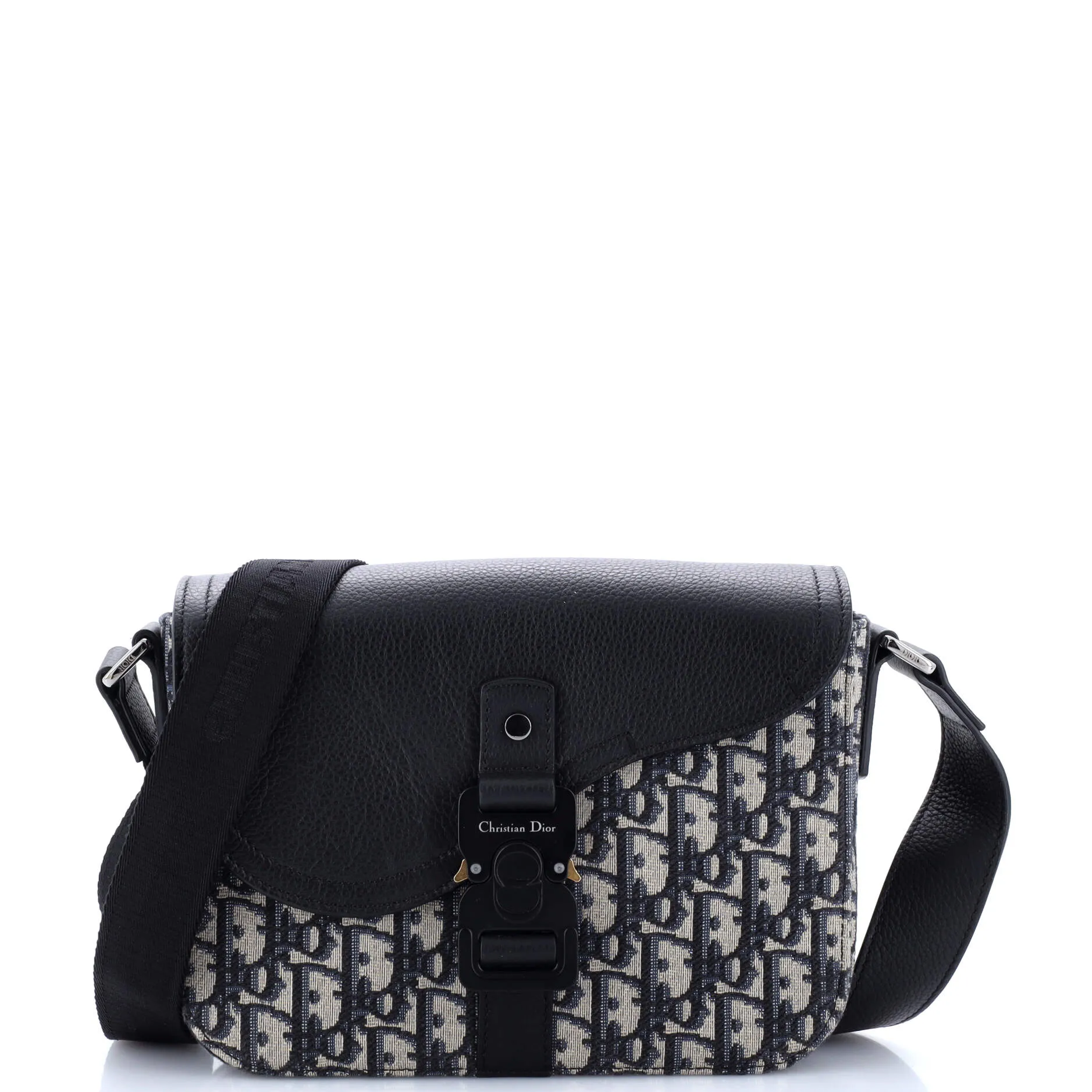 Saddle Buckle Flap Messenger Bag Oblique Canvas and Leather Medium