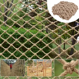 Safety Hemp Rope Net Kids Climbing Safety Net Tree House Climbing Children Safety Rope Net Balcony Stairs Fence Railing Garden Playground Protection Heavy Duty Net Indoor&Outdoor Decor Rope Net(10mm)