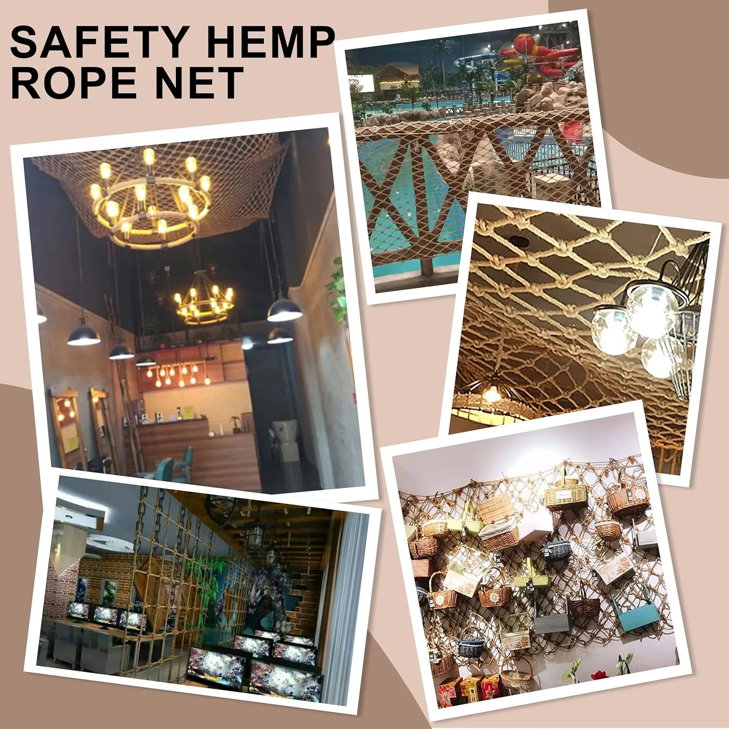 Safety Hemp Rope Net Kids Climbing Safety Net Tree House Climbing Children Safety Rope Net Balcony Stairs Fence Railing Garden Playground Protection Heavy Duty Net Indoor&Outdoor Decor Rope Net(10mm)
