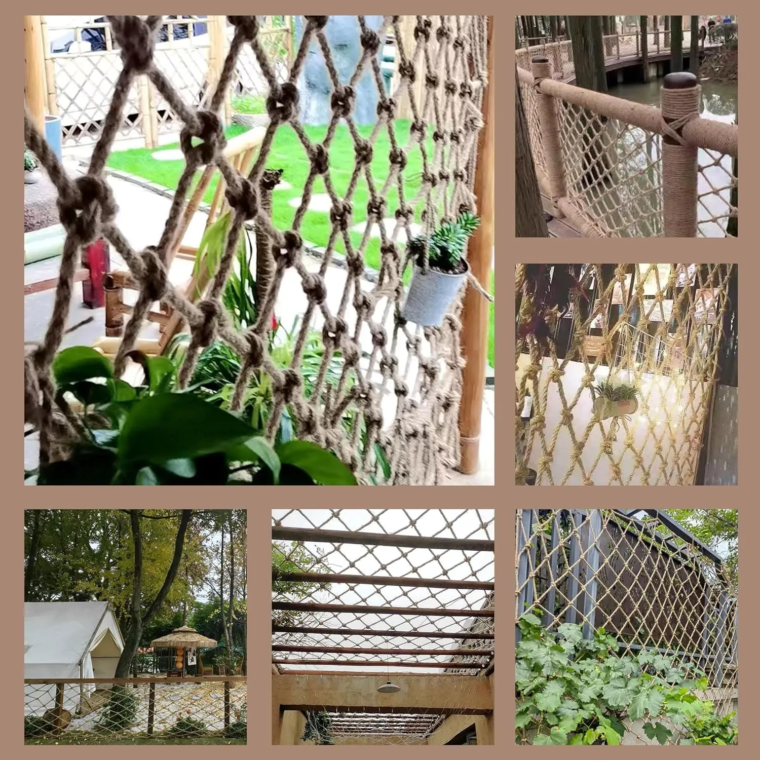 Safety Hemp Rope Net Kids Climbing Safety Net Tree House Climbing Children Safety Rope Net Balcony Stairs Fence Railing Garden Playground Protection Heavy Duty Net Indoor&Outdoor Decor Rope Net(10mm)