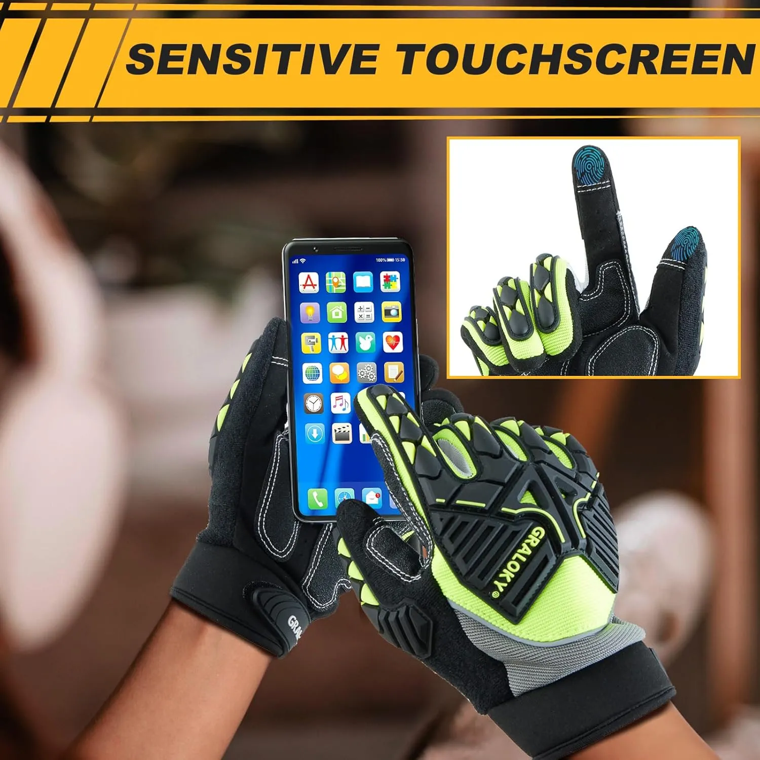 Safety Work Gloves Men Women, TPR Impact Gloves for Men Women, Anti-Vibration Gloves, Touch Screen Heavy Duty Work Glove for Gardening Construction Mechanic, Leather Tactical Glove,X-Large