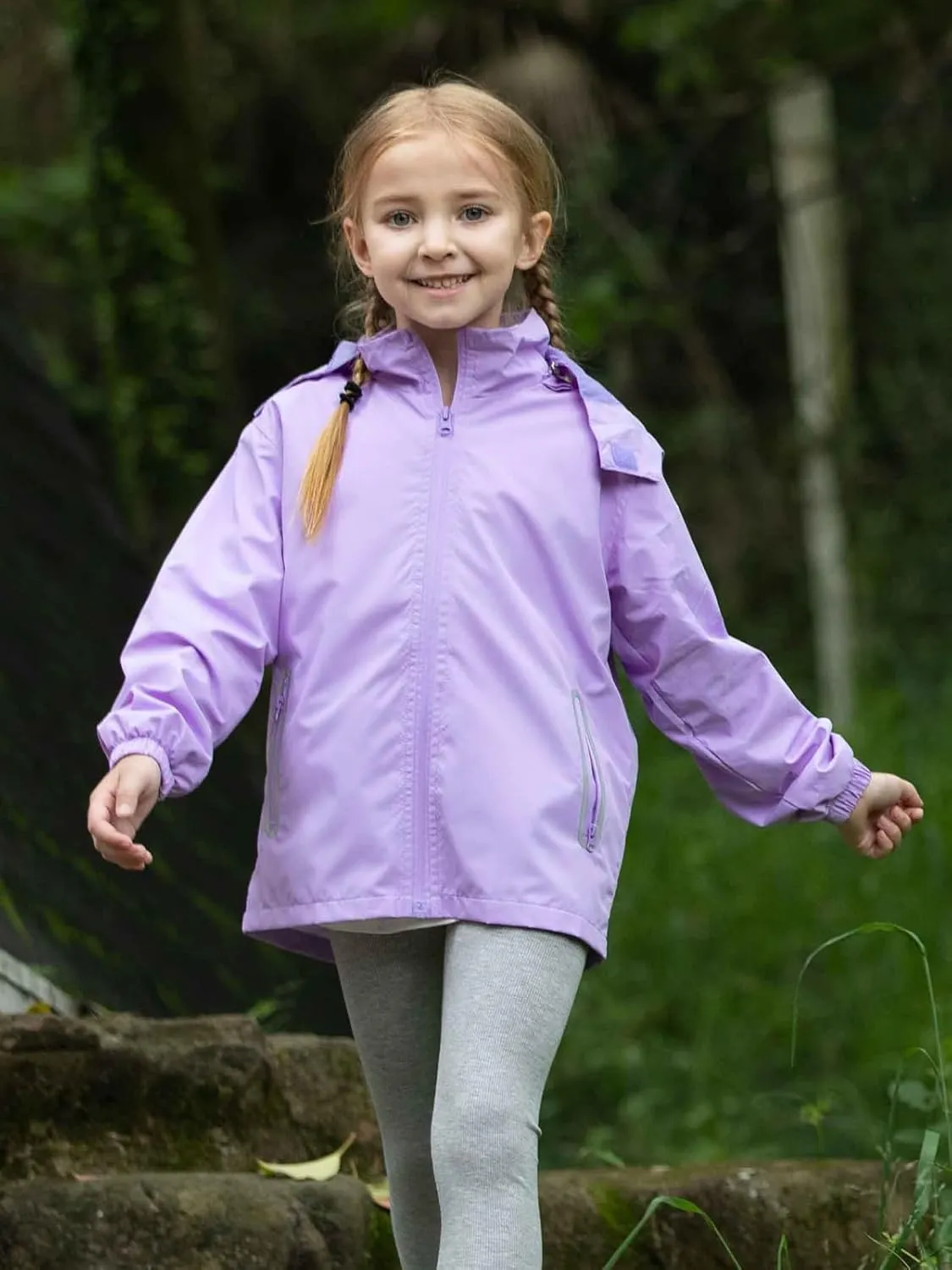 SaphiRose Kids Rain Jacket Waterproof Raincoat Mesh Lined Coat with Removable Hood for Boys Girls